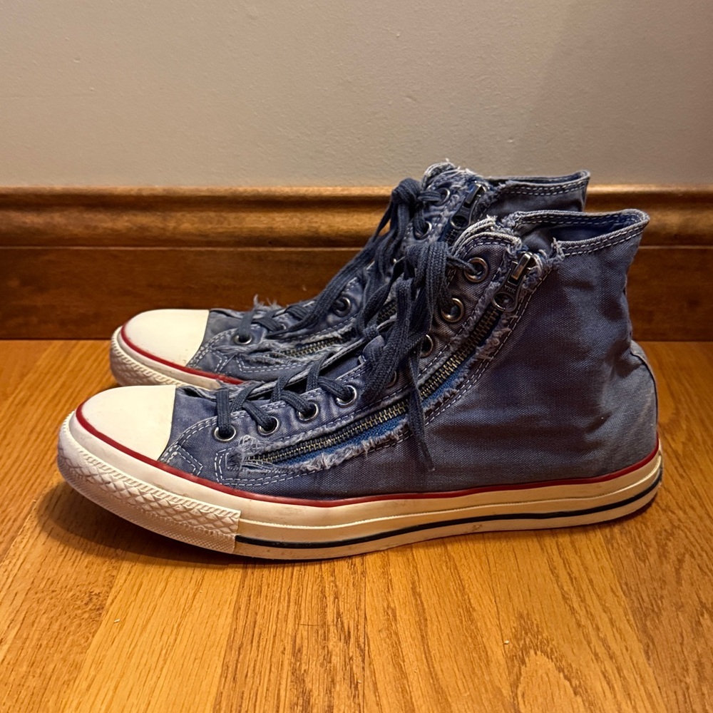Converse CT Double Zip Distressed Denim High Top Sneakers Limited Edition M 10.5 - Picture 6 of 13